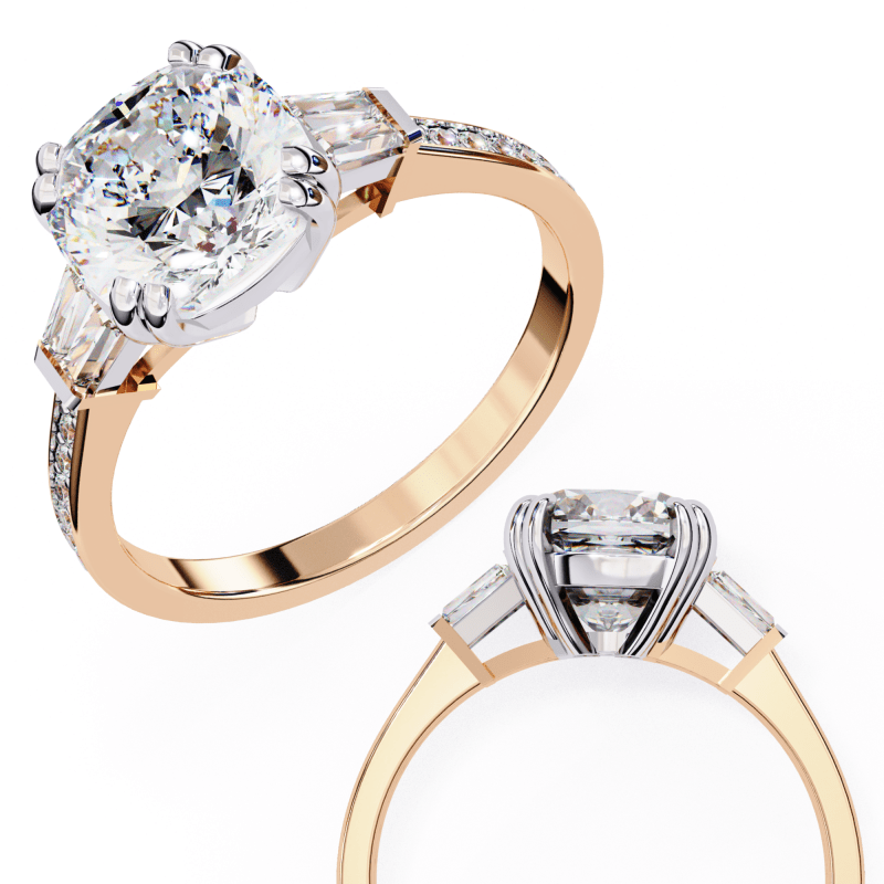 Reverra 14K Gold Cushion & Round Lab Grown Diamond Engagement Ring for Women, CTTW-2.98 - Reverra Jewels Inc.