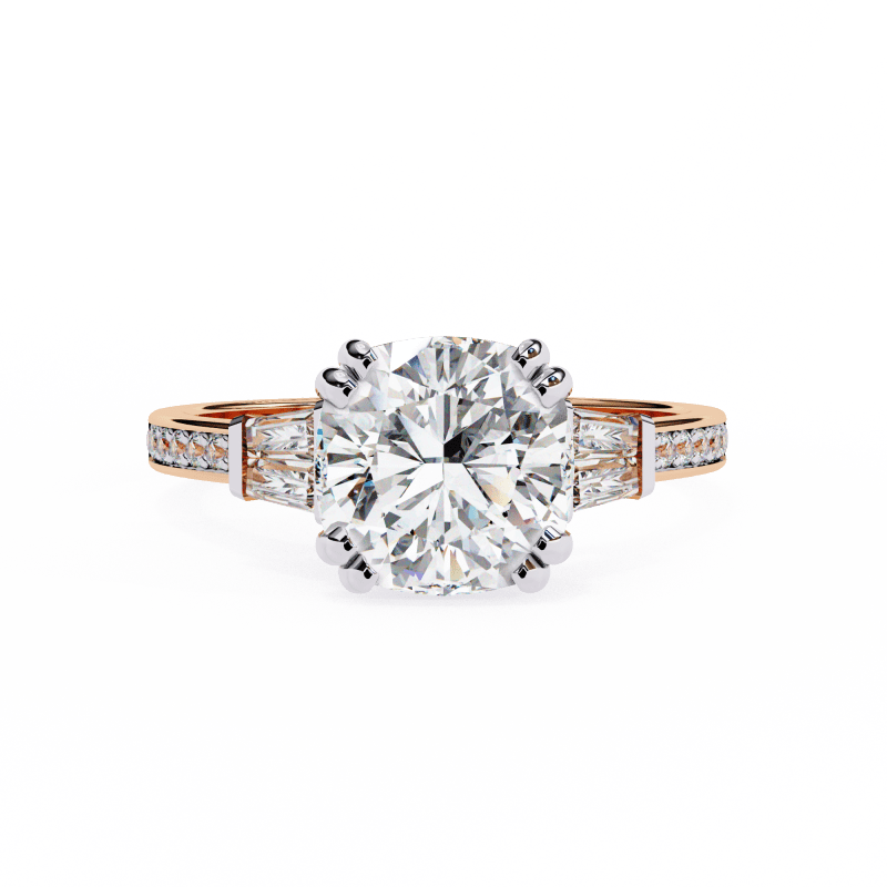 Reverra 14K Gold Cushion & Round Lab Grown Diamond Engagement Ring for Women, CTTW-2.98 - Reverra Jewels Inc.
