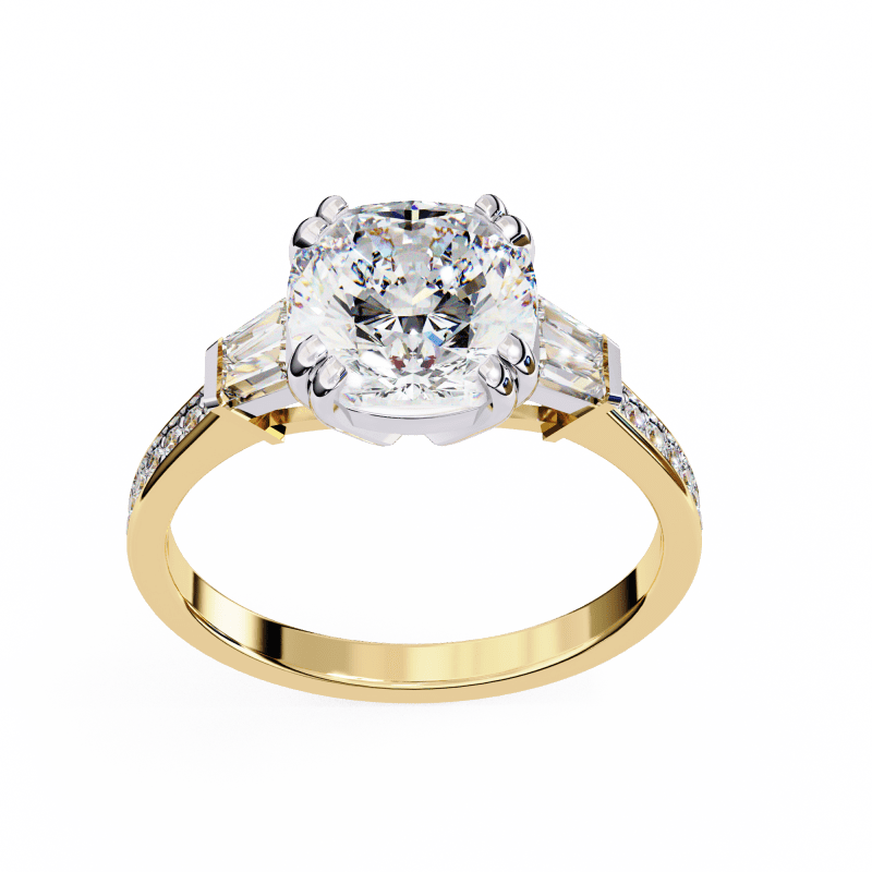 Reverra 14K Gold Cushion & Round Lab Grown Diamond Engagement Ring for Women, CTTW-2.98 - Reverra Jewels Inc.