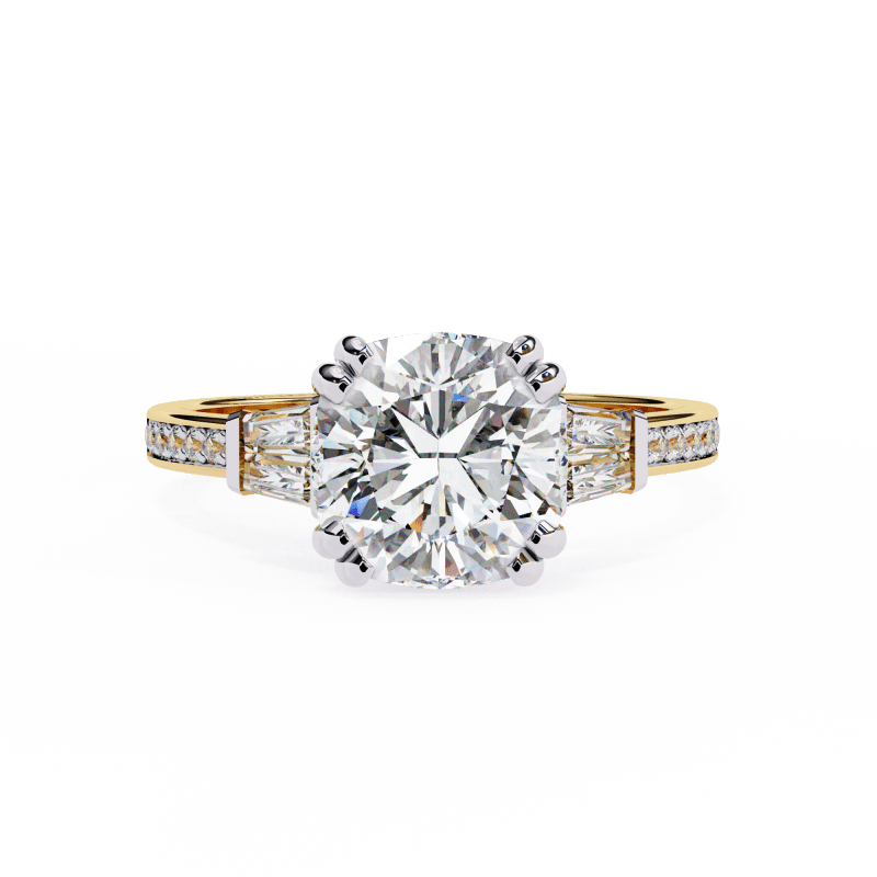 Reverra 14K Gold Cushion & Round Lab Grown Diamond Engagement Ring for Women, CTTW-2.98 - Reverra Jewels Inc.