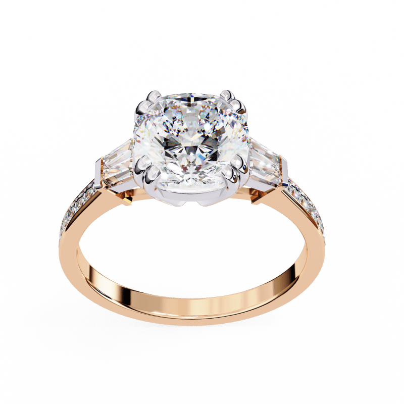 Reverra 14K Gold Cushion & Round Lab Grown Diamond Engagement Ring for Women, CTTW-2.98 - Reverra Jewels Inc.