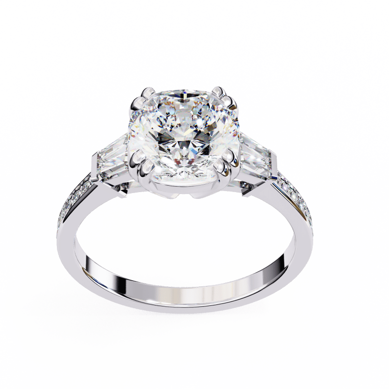 Reverra 14K Gold Cushion & Round Lab Grown Diamond Engagement Ring for Women, CTTW-2.98 - Reverra Jewels Inc.