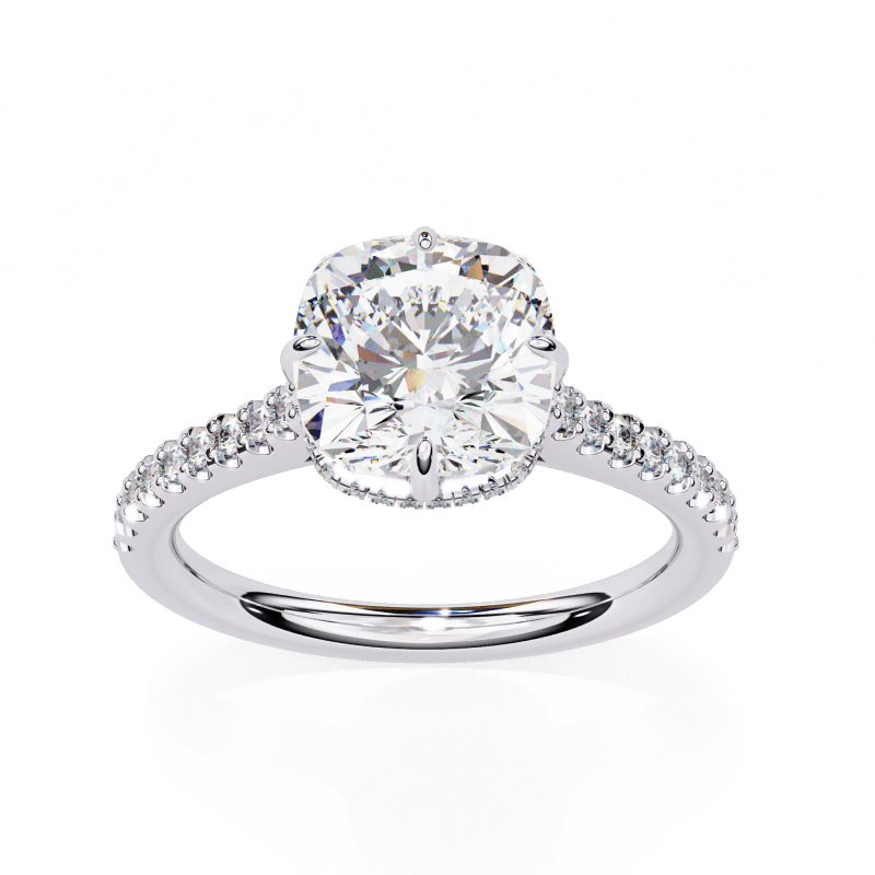 Reverra 14K Gold Cushion & Round Lab Grown Diamond Hidden Halo Engagement Ring for Women, CTTW-3.4 - Reverra Jewels Inc.
