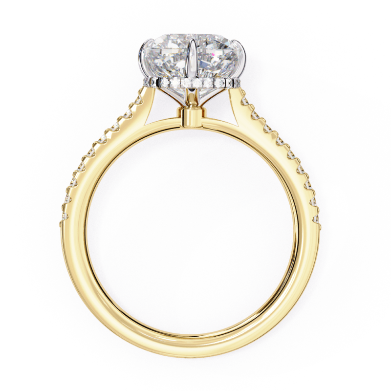 Reverra 14K Gold Cushion & Round Lab Grown Diamond Hidden Halo Engagement Ring for Women, CTTW-3.4 - Reverra Jewels Inc.