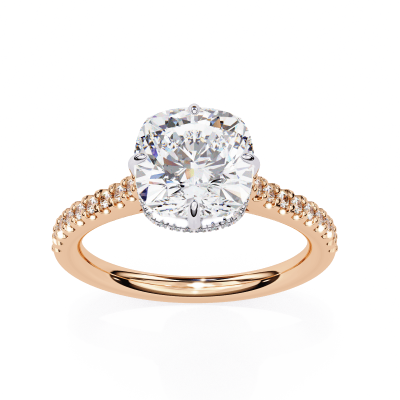 Reverra 14K Gold Cushion & Round Lab Grown Diamond Hidden Halo Engagement Ring for Women, CTTW-3.4 - Reverra Jewels Inc.