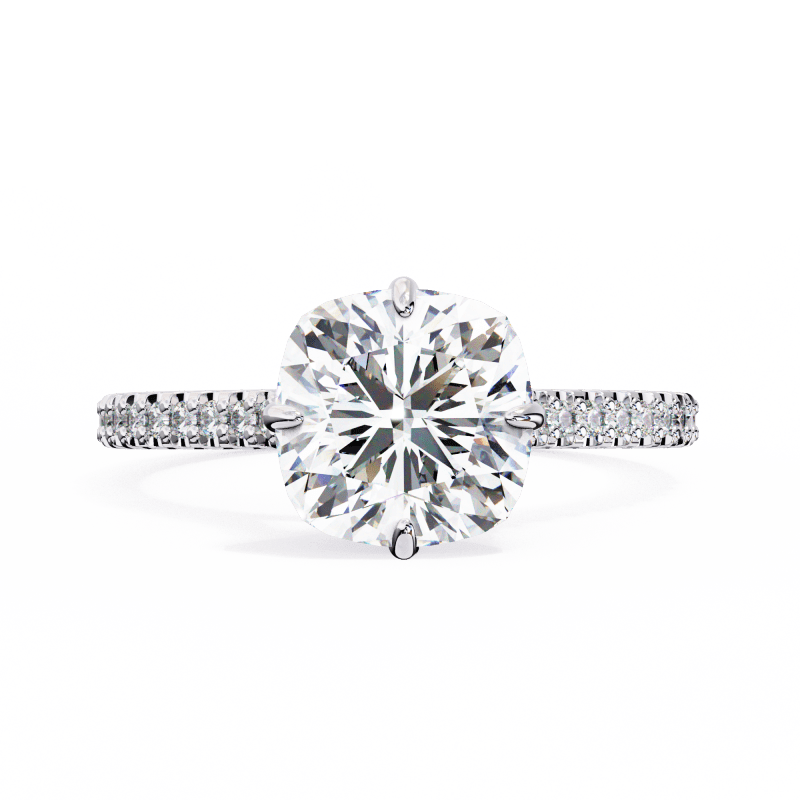 Reverra 14K Gold Cushion & Round Lab Grown Diamond Hidden Halo Engagement Ring for Women, CTTW-3.4 - Reverra Jewels Inc.