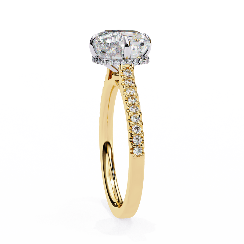 Reverra 14K Gold Cushion & Round Lab Grown Diamond Hidden Halo Engagement Ring for Women, CTTW-3.4 - Reverra Jewels Inc.
