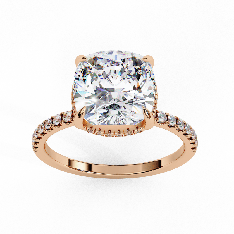 Reverra 14K Gold Cushion & Round Lab Grown Diamond Hidden Halo Engagement Ring for Women, CTTW-3.53 - Reverra Jewels Inc.