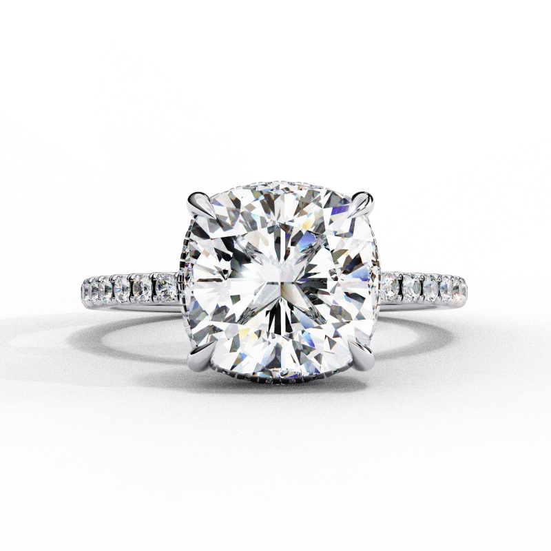 Reverra 14K Gold Cushion & Round Lab Grown Diamond Hidden Halo Engagement Ring for Women, CTTW-3.53 - Reverra Jewels Inc.
