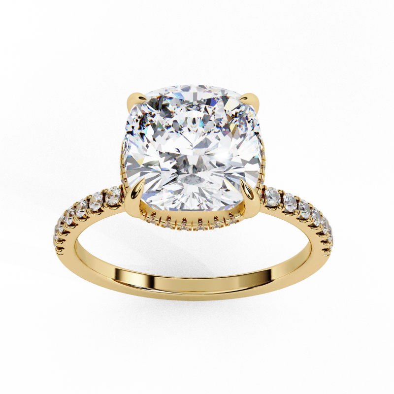 Reverra 14K Gold Cushion & Round Lab Grown Diamond Hidden Halo Engagement Ring for Women, CTTW-3.53 - Reverra Jewels Inc.