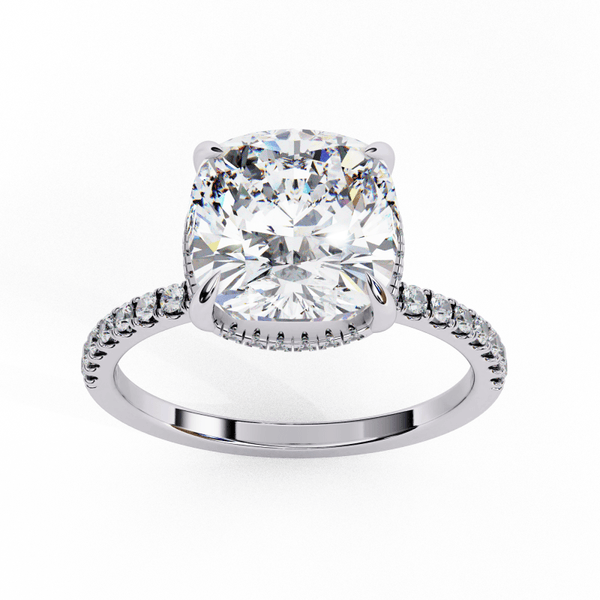 Reverra 14K Gold Cushion & Round Lab Grown Diamond Hidden Halo Engagement Ring for Women, CTTW-3.53 - Reverra Jewels Inc.