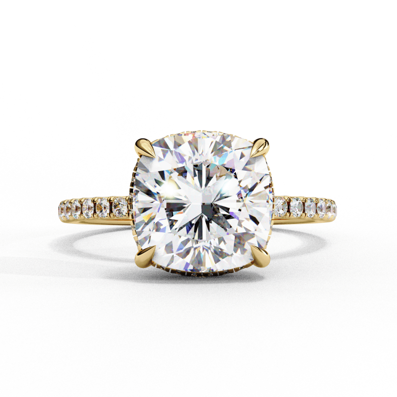Reverra 14K Gold Cushion & Round Lab Grown Diamond Hidden Halo Engagement Ring for Women, CTTW-3.53 - Reverra Jewels Inc.
