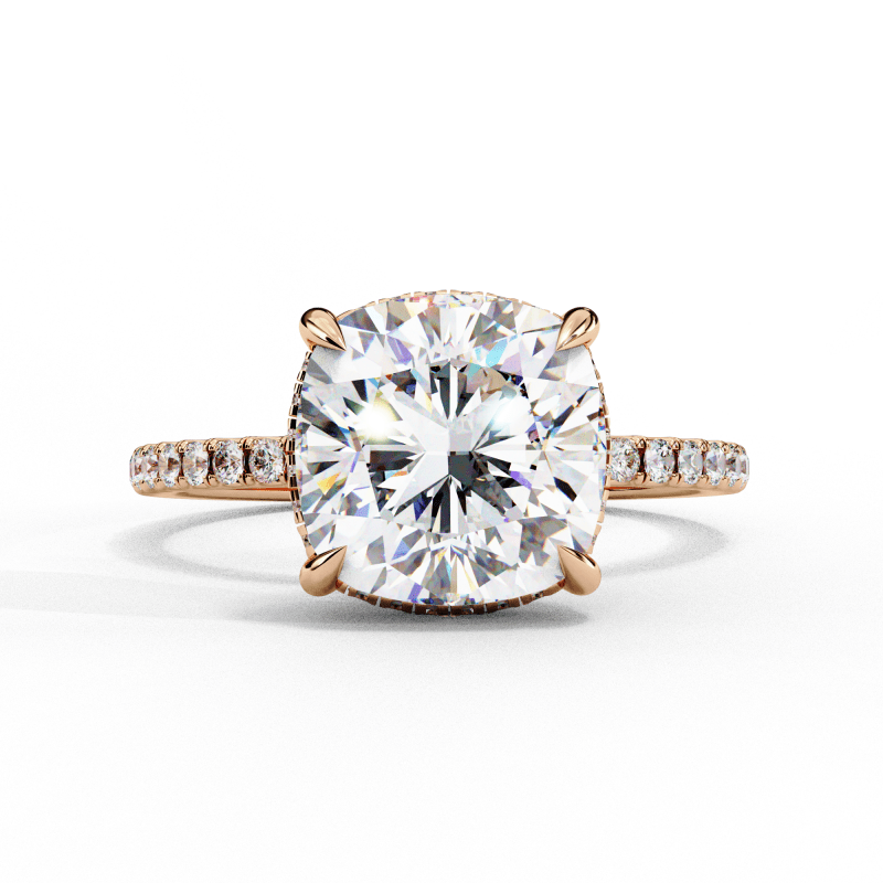 Reverra 14K Gold Cushion & Round Lab Grown Diamond Hidden Halo Engagement Ring for Women, CTTW-3.53 - Reverra Jewels Inc.