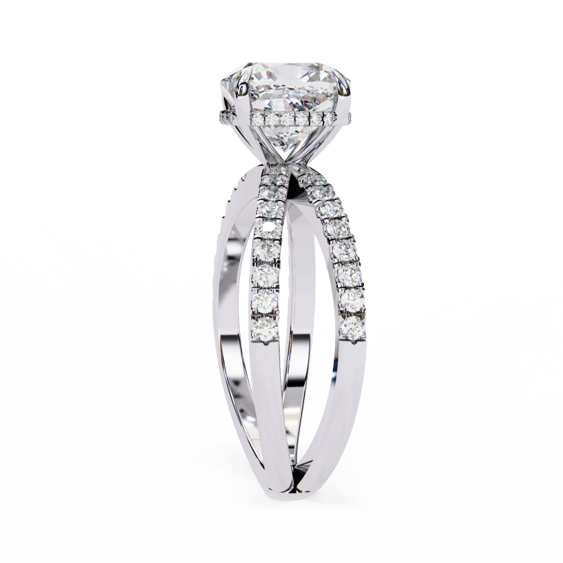 Reverra 14K Gold Cushion & Round Lab Grown Diamond Split Shank Double Band Engagement Ring for Women, CTTW-2.45 - Reverra Jewels Inc.