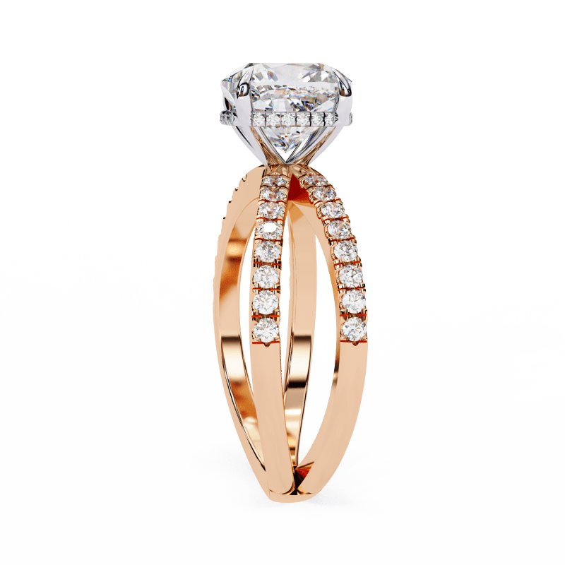 Reverra 14K Gold Cushion & Round Lab Grown Diamond Split Shank Double Band Engagement Ring for Women, CTTW-2.45 - Reverra Jewels Inc.