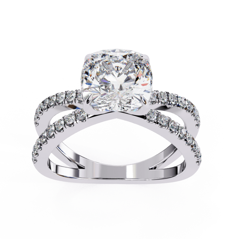 Reverra 14K Gold Cushion & Round Lab Grown Diamond Split Shank Double Band Engagement Ring for Women, CTTW-2.45 - Reverra Jewels Inc.