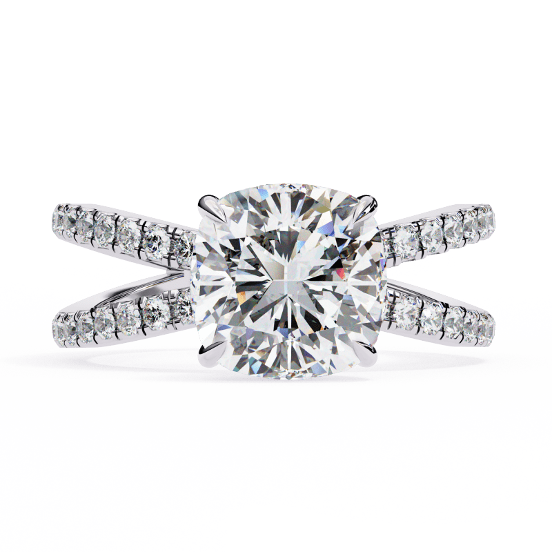 Reverra 14K Gold Cushion & Round Lab Grown Diamond Split Shank Double Band Engagement Ring for Women, CTTW-2.45 - Reverra Jewels Inc.