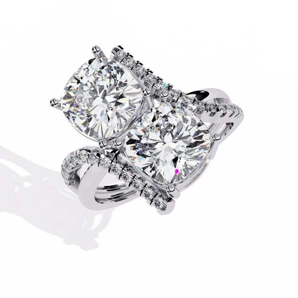Reverra 14K Gold Cushion & Round Lab Grown Diamond Toi et Moi Engagement Ring for Women, CTTW-5.04 - Reverra Jewels Inc.
