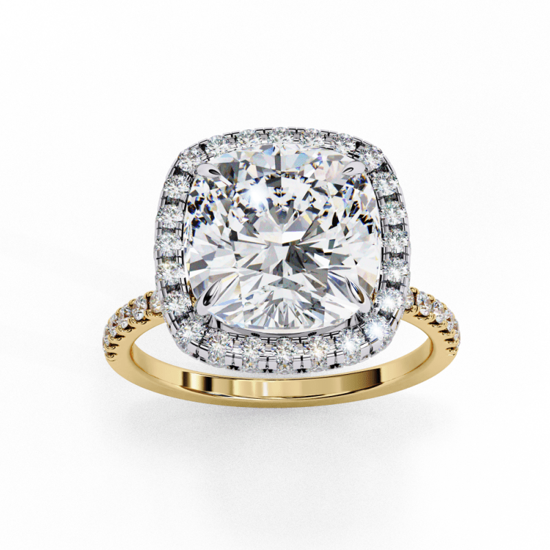 Reverra 14K Gold Cushion Square & Round Lab Grown Diamond Cushion Halo Engagement Ring for Women, CTTW-2.98 - Reverra Jewels Inc.