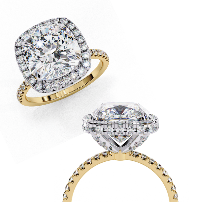Reverra 14K Gold Cushion Square & Round Lab Grown Diamond Cushion Halo Engagement Ring for Women, CTTW-2.98 - Reverra Jewels Inc.