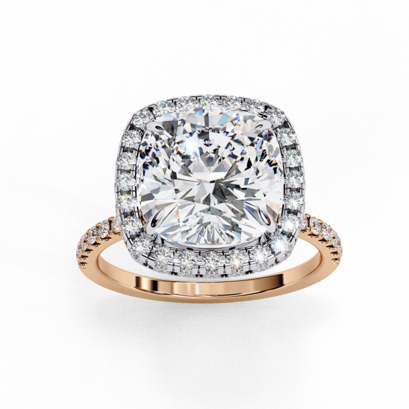 Reverra 14K Gold Cushion Square & Round Lab Grown Diamond Cushion Halo Engagement Ring for Women, CTTW-2.98 - Reverra Jewels Inc.