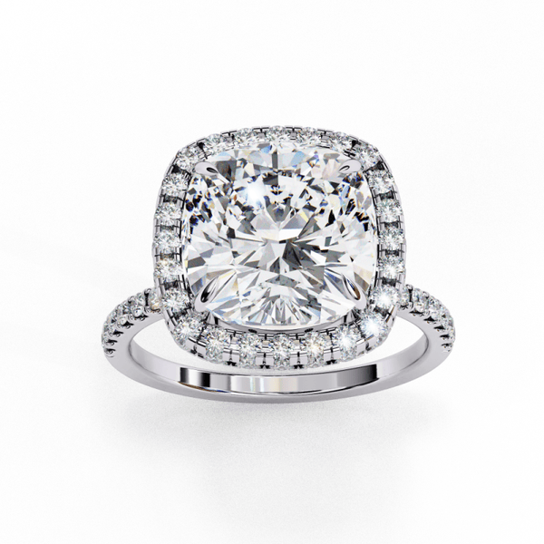Reverra 14K Gold Cushion Square & Round Lab Grown Diamond Cushion Halo Engagement Ring for Women, CTTW-2.98 - Reverra Jewels Inc.