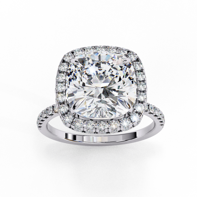 Reverra 14K Gold Cushion Square & Round Lab Grown Diamond Cushion Halo Engagement Ring for Women, CTTW-2.98 - Reverra Jewels Inc.