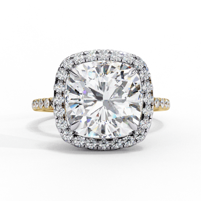 Reverra 14K Gold Cushion Square & Round Lab Grown Diamond Cushion Halo Engagement Ring for Women, CTTW-2.98 - Reverra Jewels Inc.