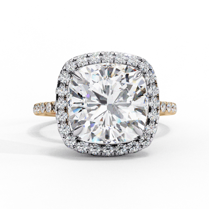 Reverra 14K Gold Cushion Square & Round Lab Grown Diamond Cushion Halo Engagement Ring for Women, CTTW-2.98 - Reverra Jewels Inc.