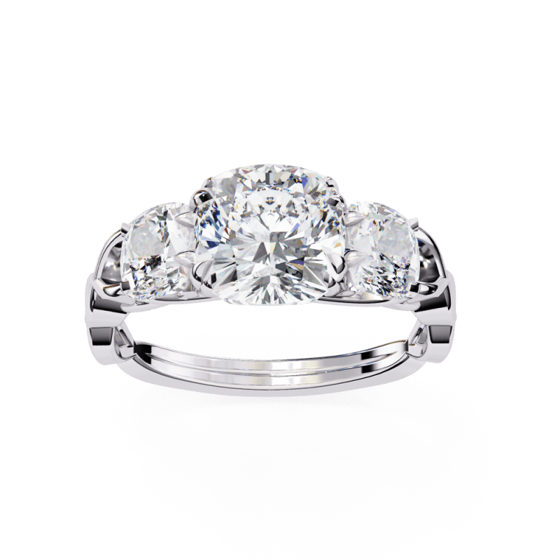 Reverra 14K Gold Cushion Three-Stone Lab Grown Diamond Engagement Ring for Women, CTTW-3.49 - Reverra Jewels Inc.