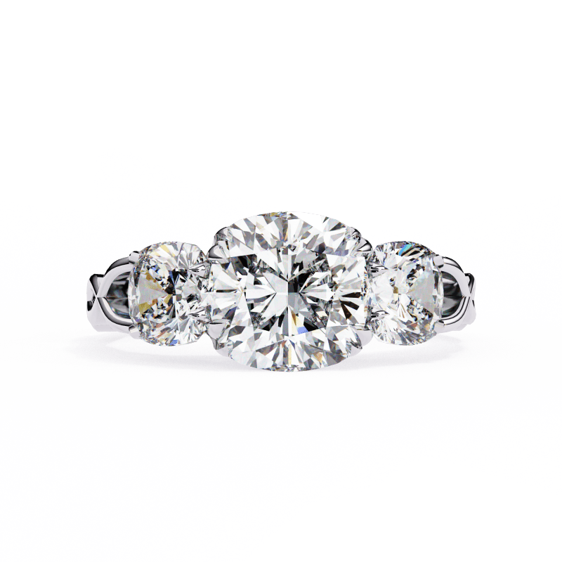 Reverra 14K Gold Cushion Three-Stone Lab Grown Diamond Engagement Ring for Women, CTTW-3.49 - Reverra Jewels Inc.