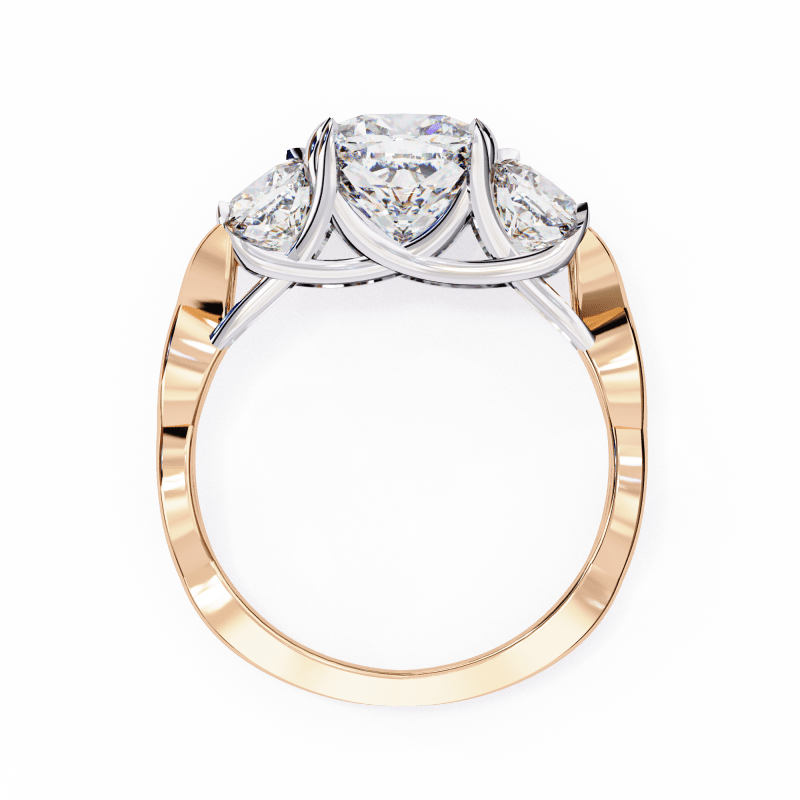Reverra 14K Gold Cushion Three-Stone Lab Grown Diamond Engagement Ring for Women, CTTW-3.49 - Reverra Jewels Inc.