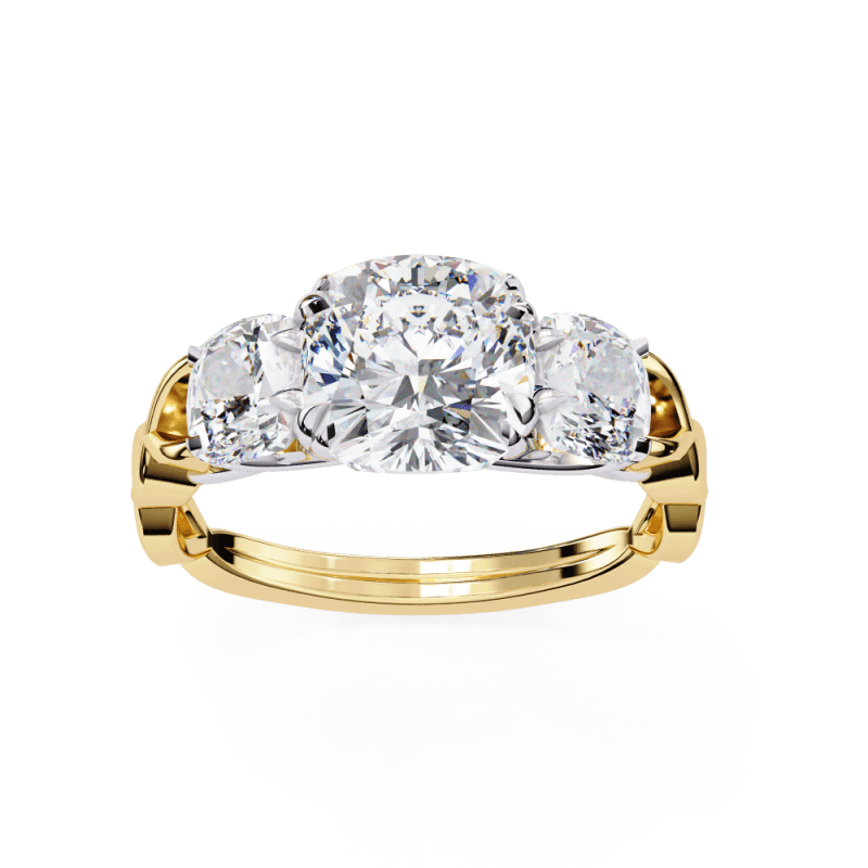 Reverra 14K Gold Cushion Three-Stone Lab Grown Diamond Engagement Ring for Women, CTTW-3.49 - Reverra Jewels Inc.