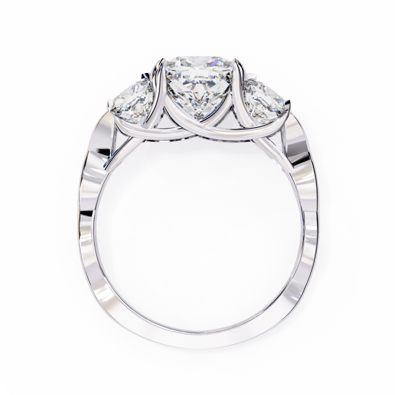 Reverra 14K Gold Cushion Three-Stone Lab Grown Diamond Engagement Ring for Women, CTTW-3.49 - Reverra Jewels Inc.