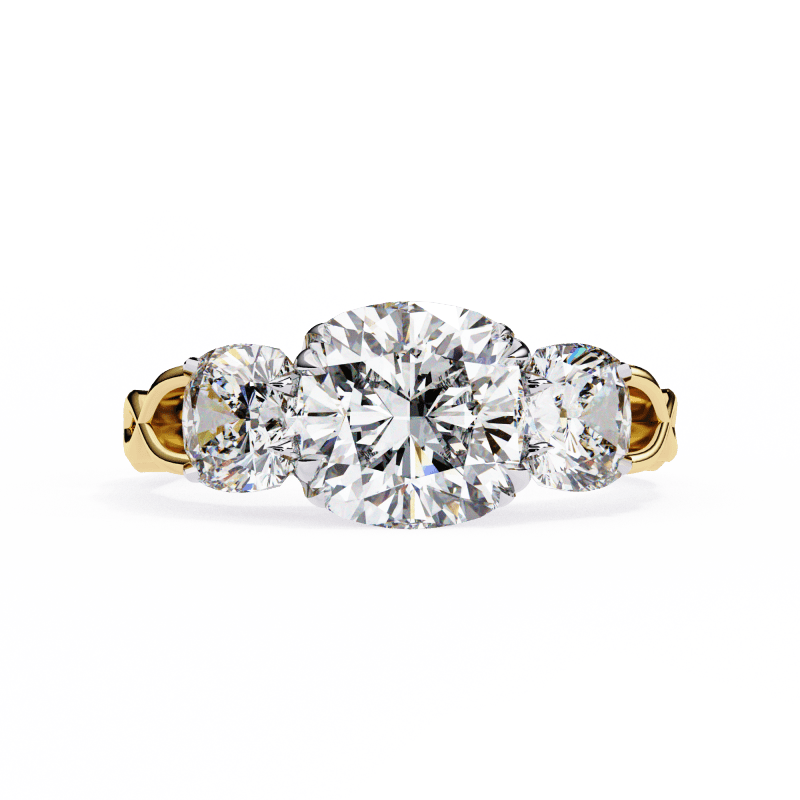 Reverra 14K Gold Cushion Three-Stone Lab Grown Diamond Engagement Ring for Women, CTTW-3.49 - Reverra Jewels Inc.