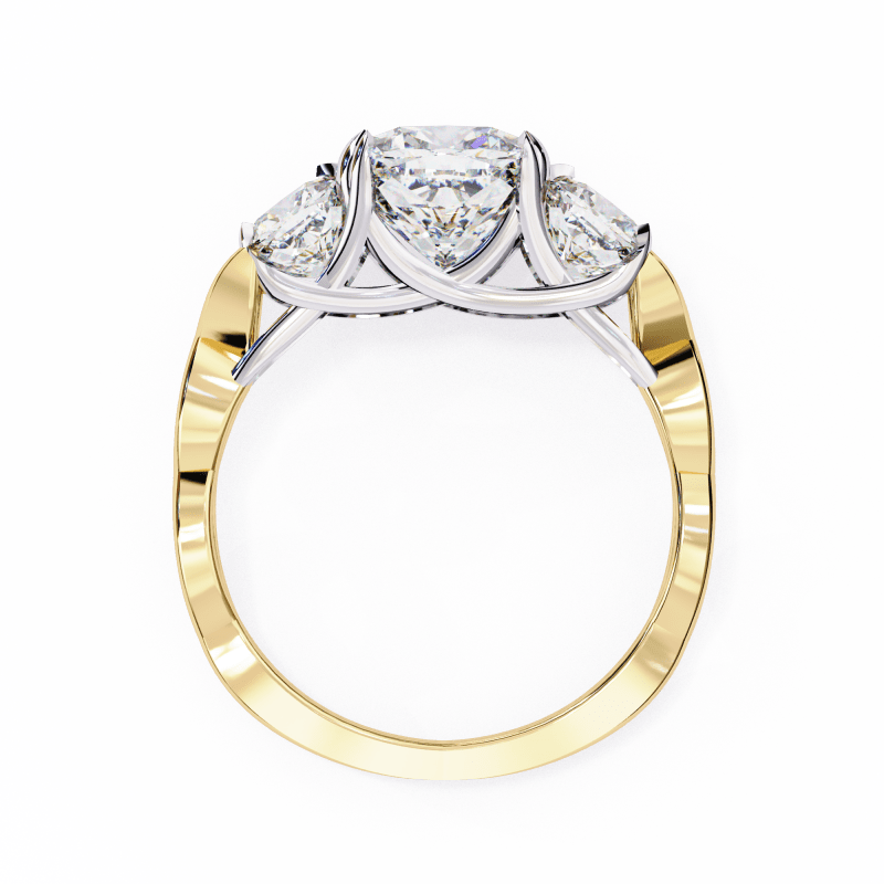 Reverra 14K Gold Cushion Three-Stone Lab Grown Diamond Engagement Ring for Women, CTTW-3.49 - Reverra Jewels Inc.