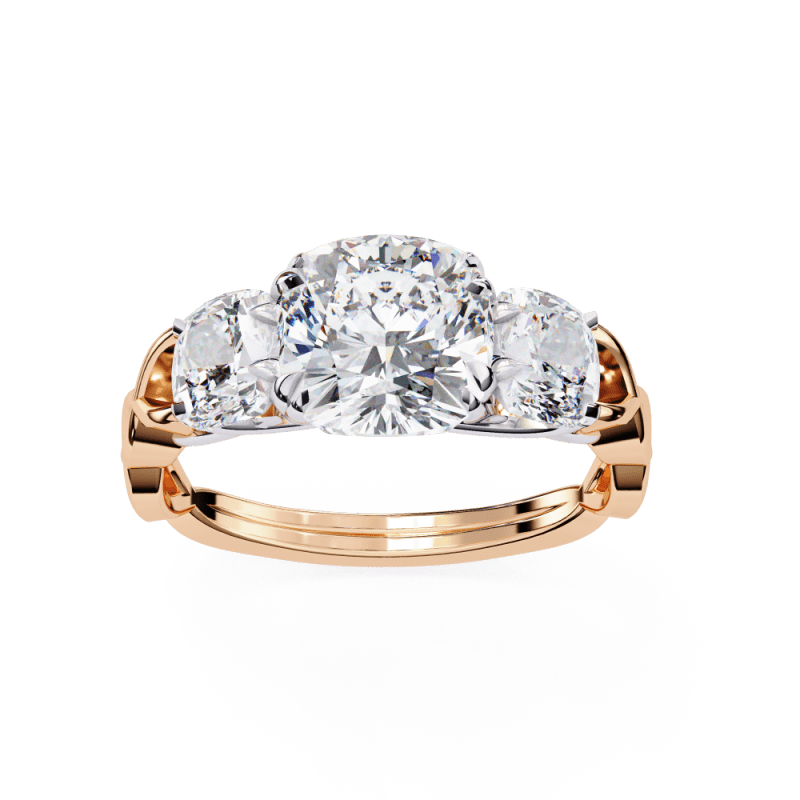 Reverra 14K Gold Cushion Three-Stone Lab Grown Diamond Engagement Ring for Women, CTTW-3.49 - Reverra Jewels Inc.