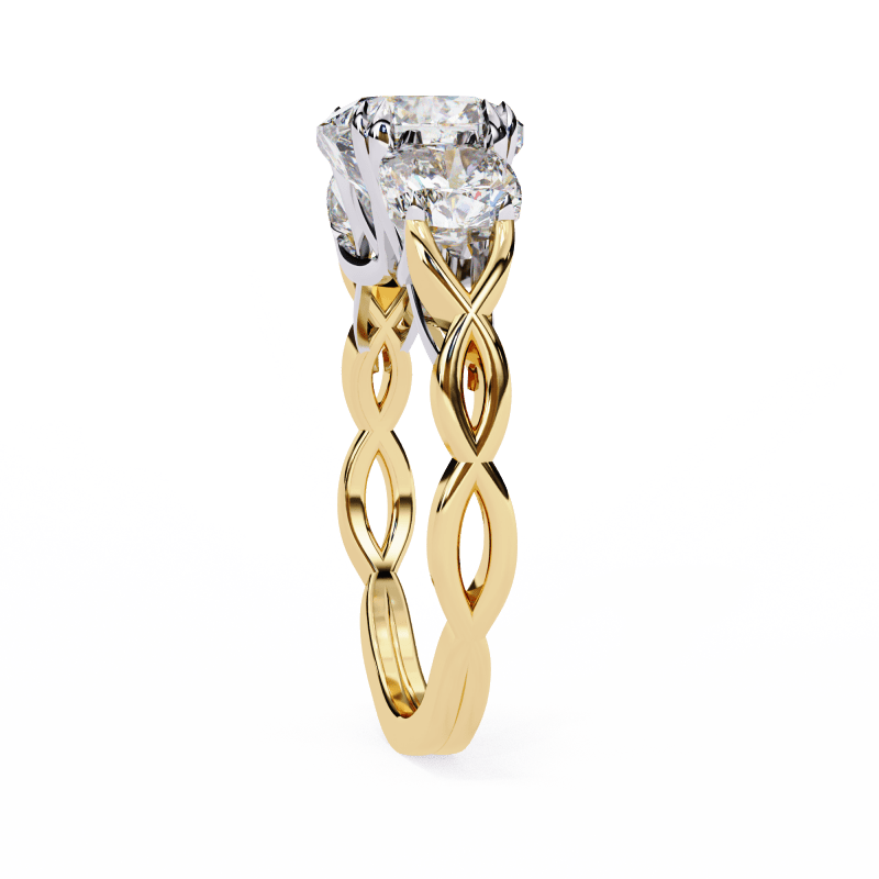Reverra 14K Gold Cushion Three-Stone Lab Grown Diamond Engagement Ring for Women, CTTW-3.49 - Reverra Jewels Inc.