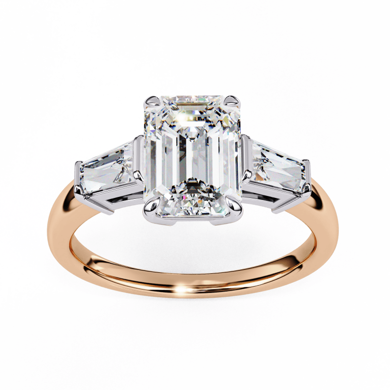 Reverra 14K Gold Emerald & Baguette Lab Grown Diamond Marquise Side Engagement Ring for Women, CTTW-2.93 - Reverra Jewels Inc.