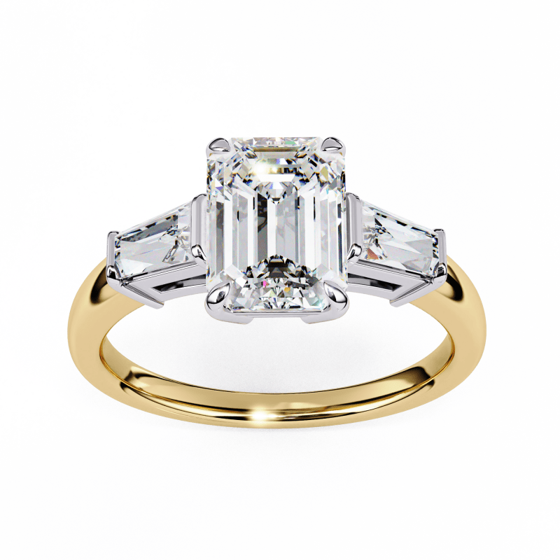Reverra 14K Gold Emerald & Baguette Lab Grown Diamond Marquise Side Engagement Ring for Women, CTTW-2.93 - Reverra Jewels Inc.
