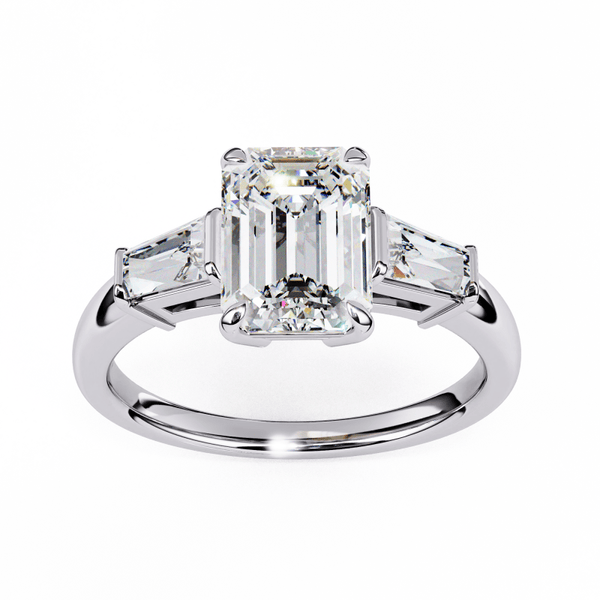 Reverra 14K Gold Emerald & Baguette Lab Grown Diamond Marquise Side Engagement Ring for Women, CTTW-2.93 - Reverra Jewels Inc.