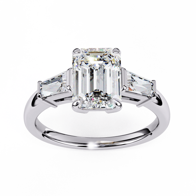 Reverra 14K Gold Emerald & Baguette Lab Grown Diamond Marquise Side Engagement Ring for Women, CTTW-2.93 - Reverra Jewels Inc.