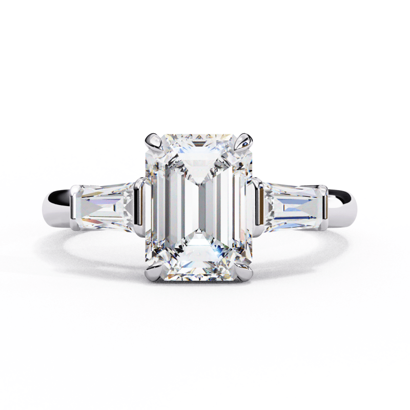 Reverra 14K Gold Emerald & Baguette Lab Grown Diamond Marquise Side Engagement Ring for Women, CTTW-2.93 - Reverra Jewels Inc.