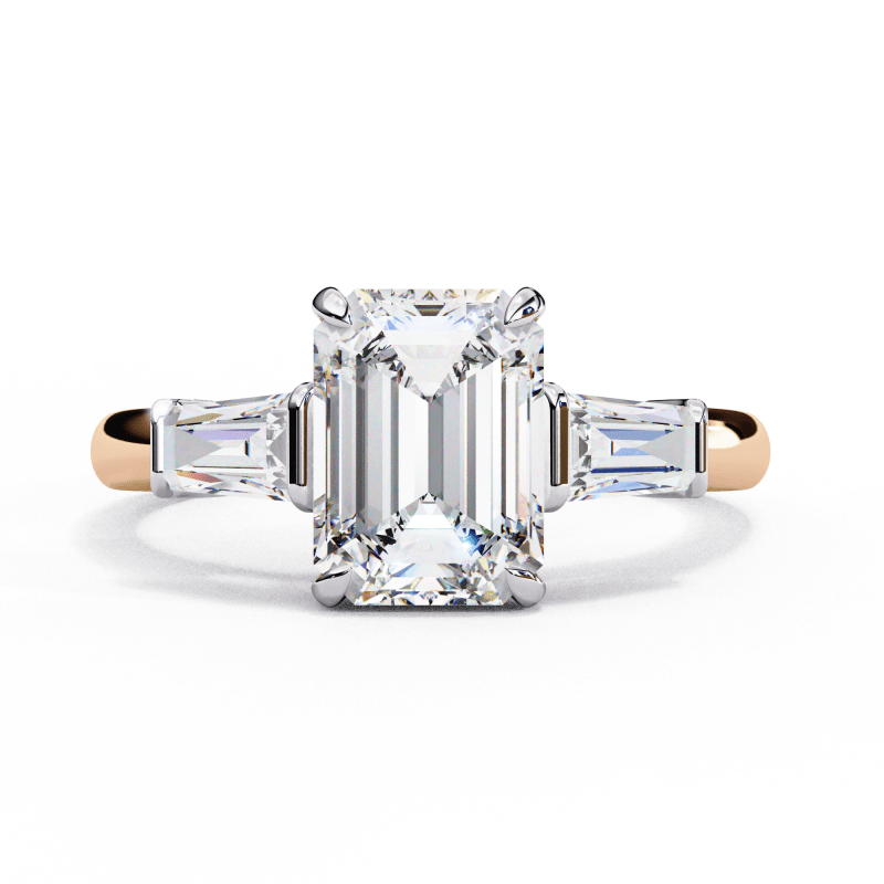 Reverra 14K Gold Emerald & Baguette Lab Grown Diamond Marquise Side Engagement Ring for Women, CTTW-2.93 - Reverra Jewels Inc.