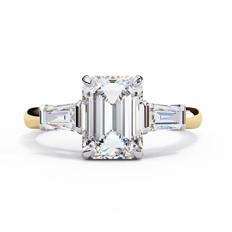 Reverra 14K Gold Emerald & Baguette Lab Grown Diamond Marquise Side Engagement Ring for Women, CTTW-2.93 - Reverra Jewels Inc.