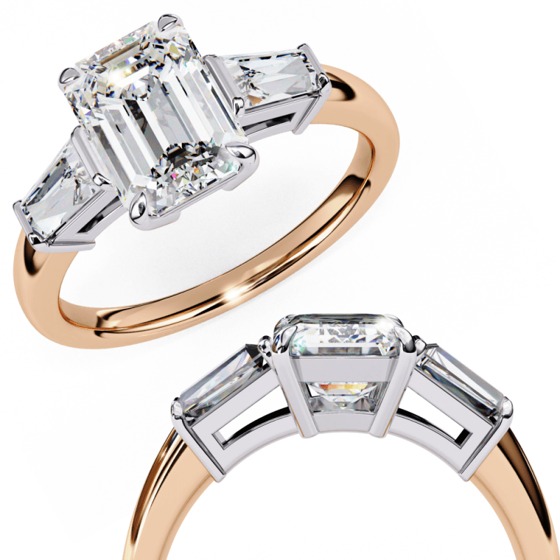 Reverra 14K Gold Emerald & Baguette Lab Grown Diamond Marquise Side Engagement Ring for Women, CTTW-2.93 - Reverra Jewels Inc.