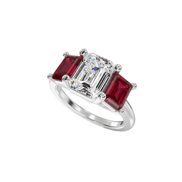 Reverra 14K Gold Emerald Cut IGI Certified Lab Diamond Center with Gemstone Side Accents Anniversary Ring, CTTW-2 - Reverra Jewels Inc.