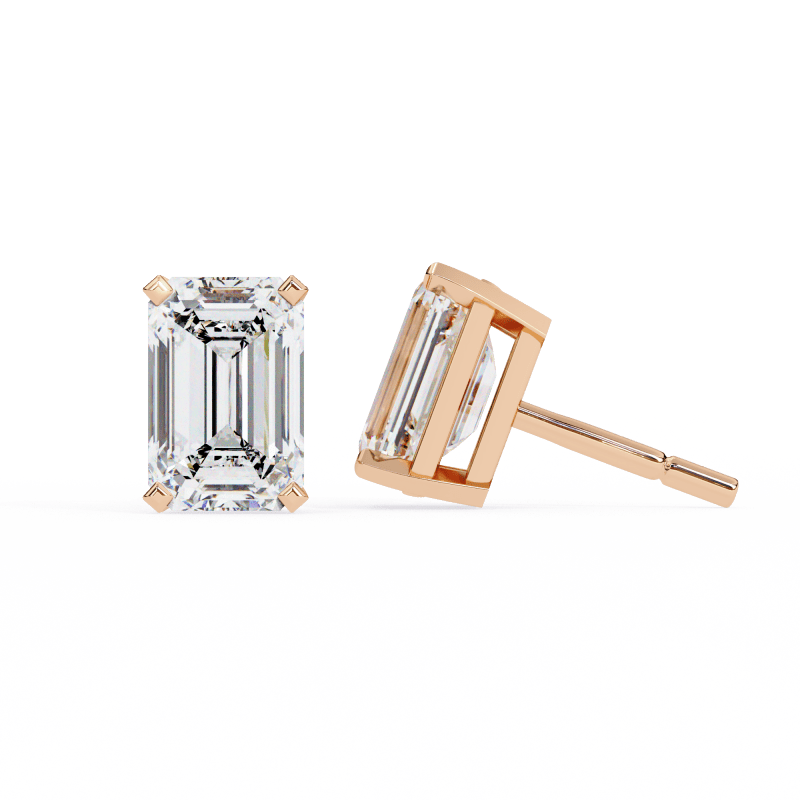 Reverra 14K Gold Emerald Lab Grown Diamond 4 Prong Stud Earrings For Women, CTTW-2.34 - Reverra Jewels Inc.