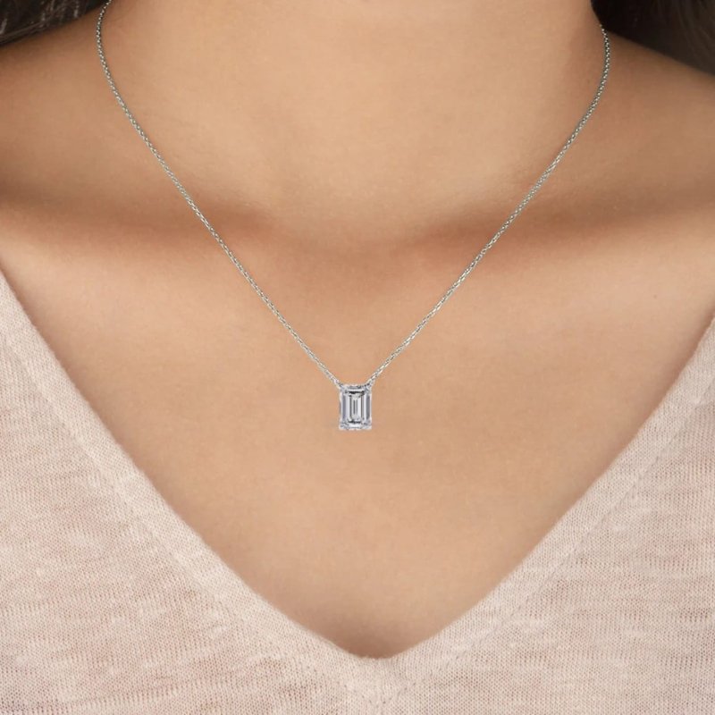 Reverra 14K Gold Emerald Lab Grown Diamond Bezel Pendant For Women, CTTW-1.03 - Reverra Jewels Inc.