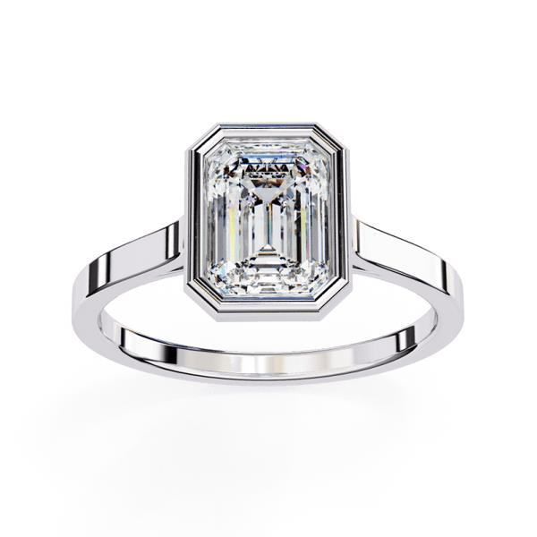 Reverra 14K Gold Emerald Lab Grown Diamond Bezel Set Modern Solitaire Engagement Ring for Women, CTTW-1.31 - Reverra Jewels Inc.